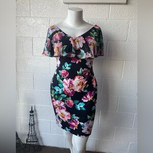 Connected Apparel Black Floral Mini Dress